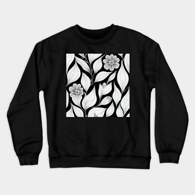 Black and White Vintage Floral Cottagecore Gothic Romantic Flower Peony Rose Leaf Design Crewneck Sweatshirt by VintageFlorals